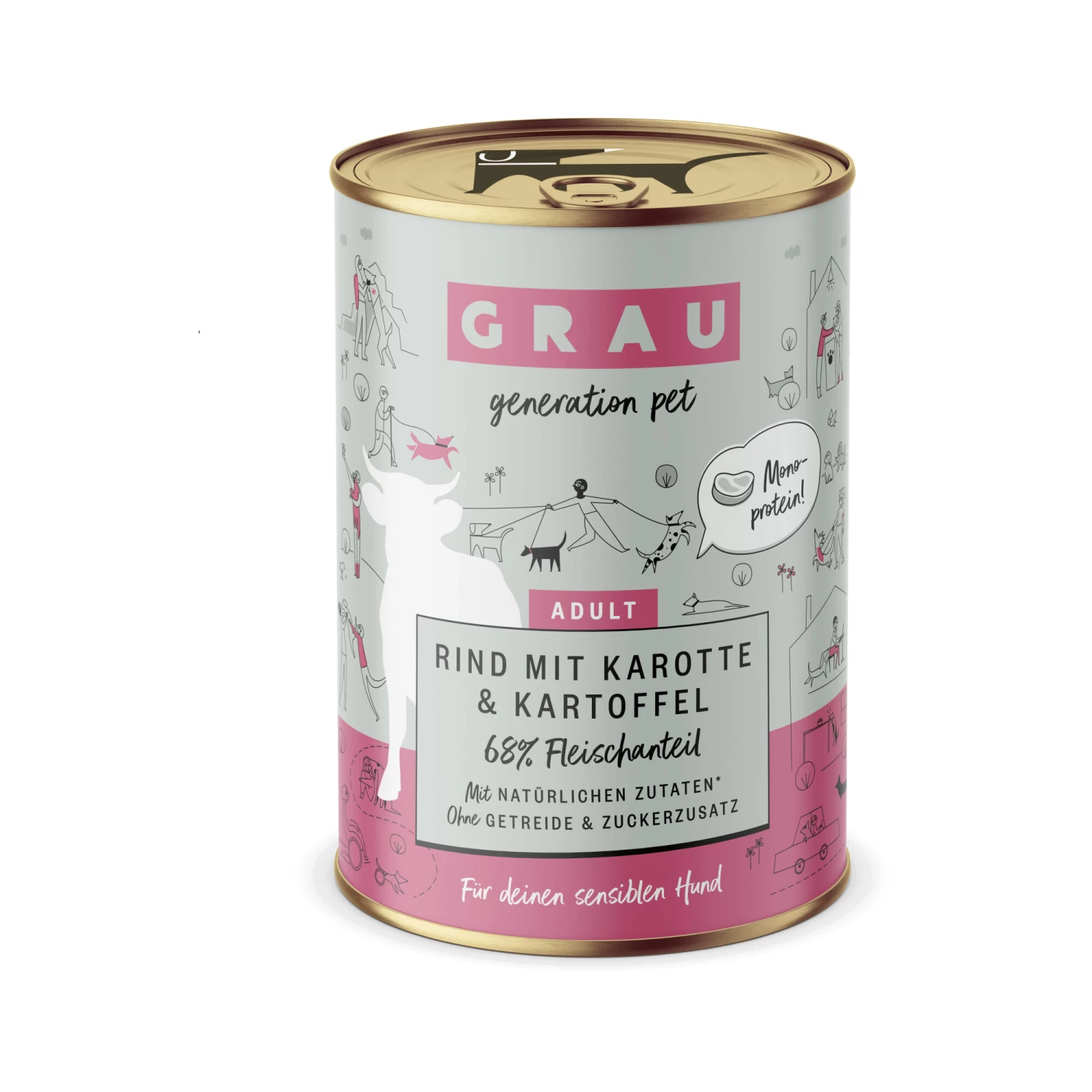 Grau Adult Graanvrij Hondenvoer - Rund Met Wortel En Aardappel - Blik